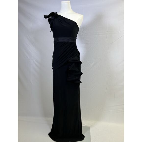 Phoebe Couture Womens Asymmetrical Black Long Gown Size 2 Formal Party Prom - Picture 2 of 16